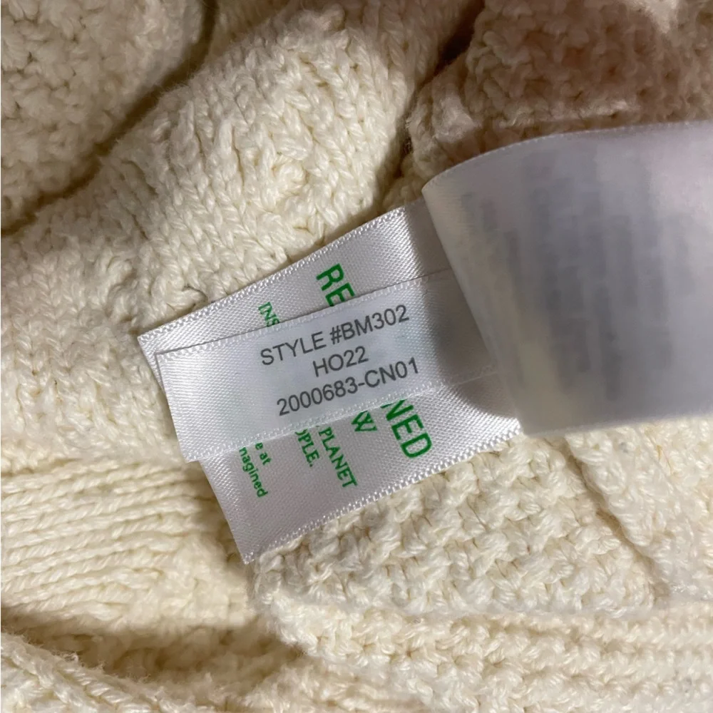 J. Crew 100% Cotton Cream Fisherman Crewneck‎ Sweater Size S